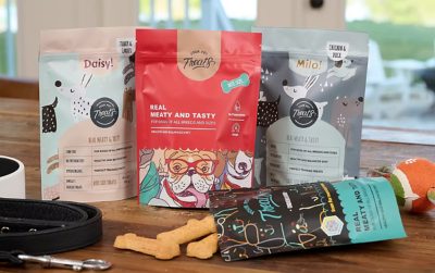 stand-up pouches of pet treats