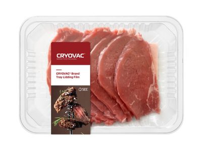 beef slices in clear printed lid film tray