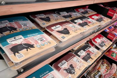 trays in grocery store shelf