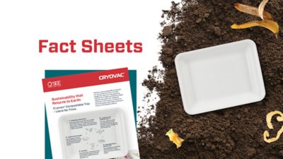 Compostable Overwrap Tray in compost with thumbnail of Media Kit Cover