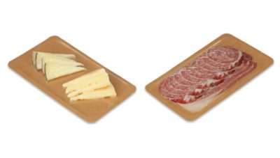 meat and cheese on brown fiber tray